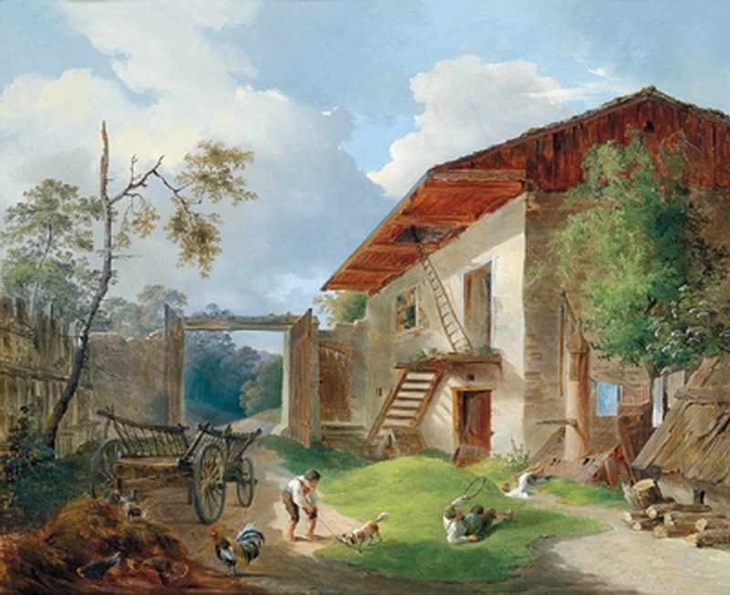 Bambini davanti a una fattoria - Altamann Anton